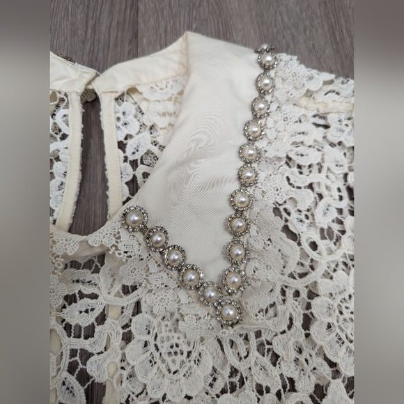 Self Portrait Ivory Guipure Mini Dress US 10 - Picture 9 of 14